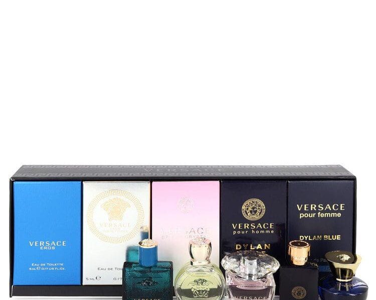 Versace eros Gift Set -- The Best of Versace Men's and Women's Miniatures Collection Includes Versace Eros, Versace Pour Homme Dylan Blue, Versace Pour Femme Dylan Blue, Bright Crystal and Versace Eros Pour Femme